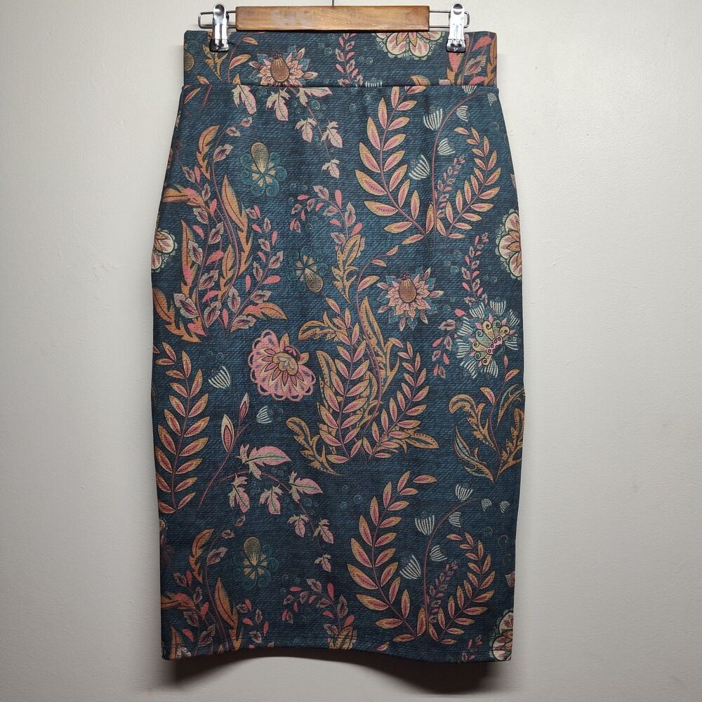 Averie Halley Slit Skirt Women L Green Floral Stretch Whimsigoth Dark Romantic